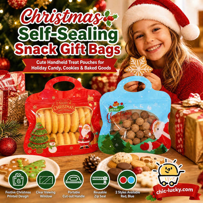 🎁50 % RABATT!!! – Redo för julen!🎅Enkelt att fylla, enkelt att försluta🎄Festliga självförslutande godispåsar – Jultomten & snögubbe-motiv | Återförslutningsbara, livsmedelsgodkända & perfekta för kakor, choklad & små presenter🎅⛄