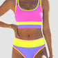 🔥🎁Nyhet 50 % RABATT🔥🌼 Färgblockerad Sportig 3-delars Bikiniset i Nylon – Högmidja med Magekontroll 👙