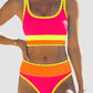 🔥🎁Nyhet 50 % RABATT🔥🌼 Färgblockerad Sportig 3-delars Bikiniset i Nylon – Högmidja med Magekontroll 👙