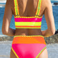 🔥🎁Nyhet 50 % RABATT🔥🌼 Färgblockerad Sportig 3-delars Bikiniset i Nylon – Högmidja med Magekontroll 👙