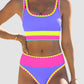 🔥🎁Nyhet 50 % RABATT🔥🌼 Färgblockerad Sportig 3-delars Bikiniset i Nylon – Högmidja med Magekontroll 👙