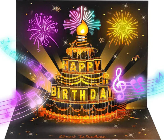 🎵🎂 3D Popup-Musikalisk Födelsedagskort – Lyser, Spelar Sång & Överraskande Popup 🎁