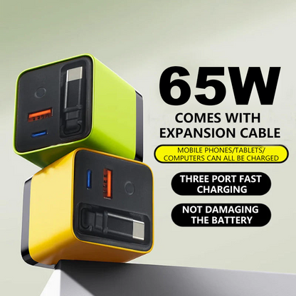 🔥REA – 50 % RABATT🎁 65 W snabbladdare för mobiltelefon med infällbar 80 cm lång Type-C-kabel