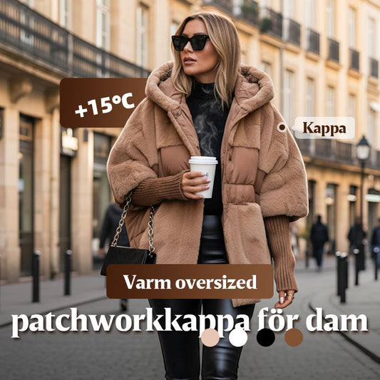 Överdimensionerad puffjacka med huva och lapptäcke för damer