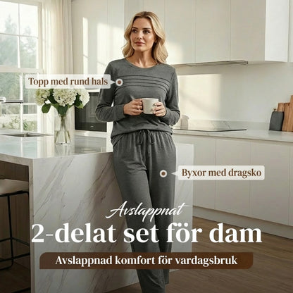 🔥SISTA DAGEN 50%RABATT✨Avslappnat set med topp och byxor med dragsko för dam