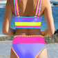🔥🎁Nyhet 50 % RABATT🔥🌼 Färgblockerad Sportig 3-delars Bikiniset i Nylon – Högmidja med Magekontroll 👙