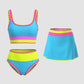 🔥🎁Nyhet 50 % RABATT🔥🌼 Färgblockerad Sportig 3-delars Bikiniset i Nylon – Högmidja med Magekontroll 👙