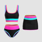 🔥🎁Nyhet 50 % RABATT🔥🌼 Färgblockerad Sportig 3-delars Bikiniset i Nylon – Högmidja med Magekontroll 👙