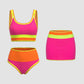 🔥🎁Nyhet 50 % RABATT🔥🌼 Färgblockerad Sportig 3-delars Bikiniset i Nylon – Högmidja med Magekontroll 👙