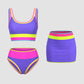 🔥🎁Nyhet 50 % RABATT🔥🌼 Färgblockerad Sportig 3-delars Bikiniset i Nylon – Högmidja med Magekontroll 👙