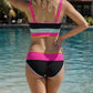 🔥🎁Nyhet 50 % RABATT🔥🌼 Färgblockerad Sportig 3-delars Bikiniset i Nylon – Högmidja med Magekontroll 👙