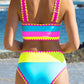 🔥🎁Nyhet 50 % RABATT🔥🌼 Färgblockerad Sportig 3-delars Bikiniset i Nylon – Högmidja med Magekontroll 👙