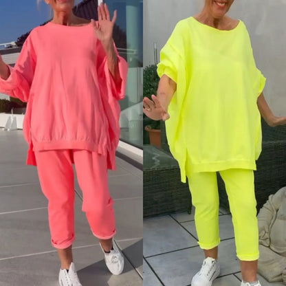 🏆Heta rea 48% RABATT⏳💕Rund halsringning slits fluorescerande färgad casualklänning för kvinnor