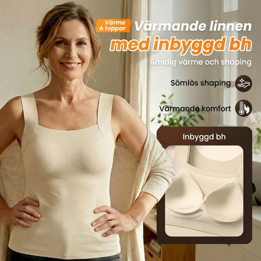 📢📢51 %  RABATT !! ⏰Termiska linne med rund hals och inbyggd behå för kvinnor