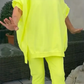 🏆Heta rea 48% RABATT⏳💕Rund halsringning slits fluorescerande färgad casualklänning för kvinnor