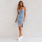 💙2026 Nyinkommet - 50% rabatt🔥 Justerbart axelbands U-ringad slitsad denim bodycon cami klänning