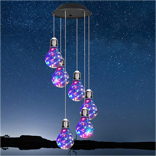 Färgglada LED-solcellsdrivna vindspel med glödlampa