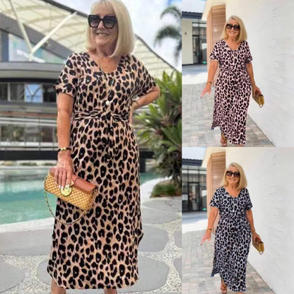 🌸 Damens Leopardklänning med Snörliv & Djup Urringning