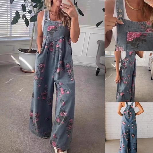 🌸Damjumpsuit med tryck i casualdenim