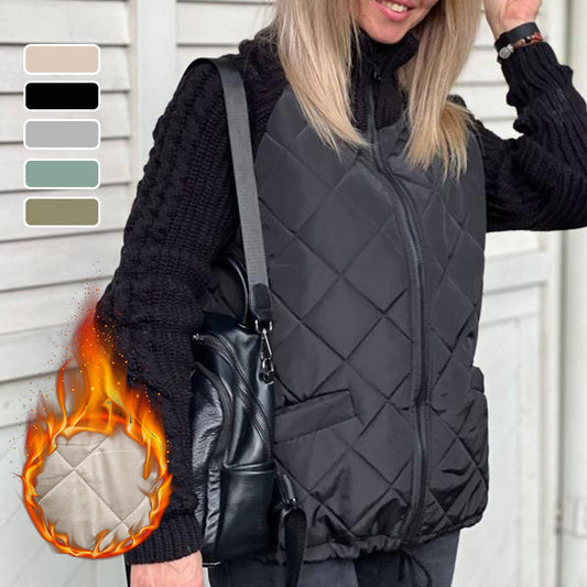 Stickad Patchwork Puffig Jacka för Kvinnor