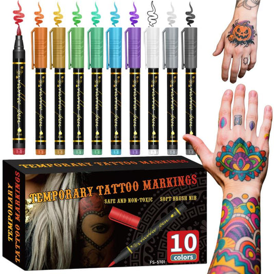 ⏳🎃HALLOWEEN FÖRSÄLJNING 49 % RABATT👻10-färgers set med tillfälliga tatueringspennor🎨Skapa vad du än kan tänka dig!