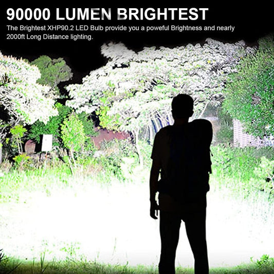 🔦 50% RABATT! 🎉 90000 Lumen Uppladdningsbar Ficklampa – Extrem Ljusstyrka, Vattentät & Lång Batteritid 📦