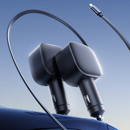 ⚡Kompakt indragbar billaddare – Snabbladdning med självrullande kabel, dubbla USB-portar för alla enheter🚗📱