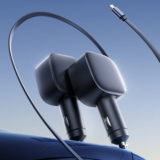 ⚡Kompakt indragbar billaddare – Snabbladdning med självrullande kabel, dubbla USB-portar för alla enheter🚗📱