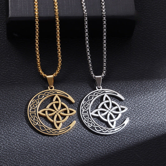🌙 50% REA NU! ⭐ Keltiskt Månspendangshalsband - Rostfritt Stål & Justerbar Kedja, Perfekt Unisex Present ✨