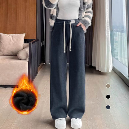 Mjuk vadderade varma byxor med raka ben och dragsko