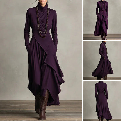 Elegant asymmetrisk maxiklänning med hög hals för kvinnor