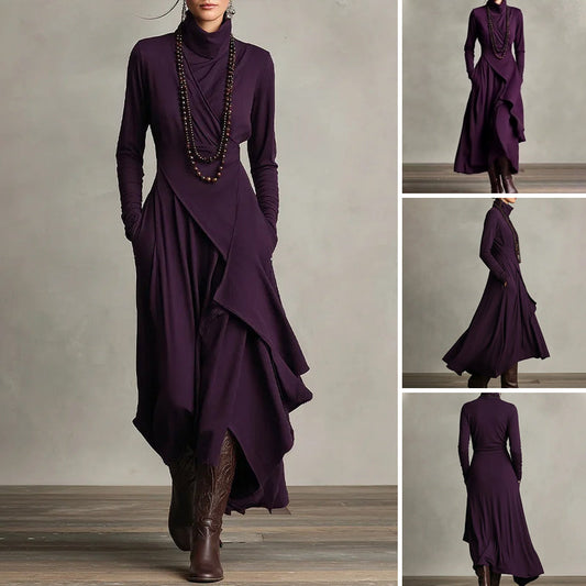 Elegant asymmetrisk maxiklänning med hög hals för kvinnor