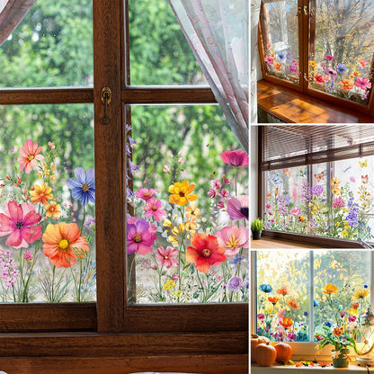 ✨SISTA DAGEN REA 50 % RABATT!💐Färgglad blomsterbukett fönsterdekal🖼️