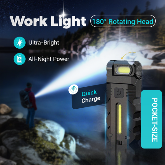🔥50 % RABATT! 💎 180° roterande LED-arbetslampa – dubbel stråle, magnetisk bas och USB-C-uppladdningsbar