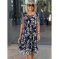 🌸 50 % RABATT JUST NU! ✨👗Kortärmad A-linjeformad aftonklänning – elegant blommönster, dubbla lager chiffong & smickrande knälång modell 👗💙