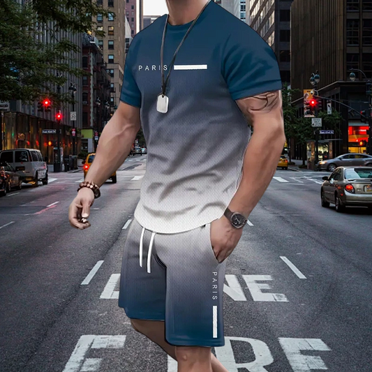 😎Herrset med t-shirt och shorts i gradientfärg
