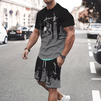 👕50 % RABATT NU! 🔥Mäns grafiska tryck T-shirt och shorts uppsättning – Mjukt tyg, iögonfallande design & Perfekt för sommardagar ☀️