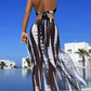 👙50 % RABATT! ✨ Randig tvådelad baddräkt – halterneck med knytning, ringdetalj, hög elasticitet 🌊