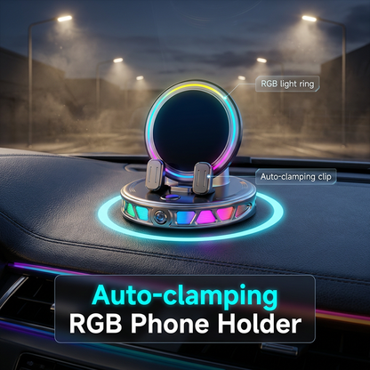 📱 RGB car mount with automatic clamping & 15W wireless charging