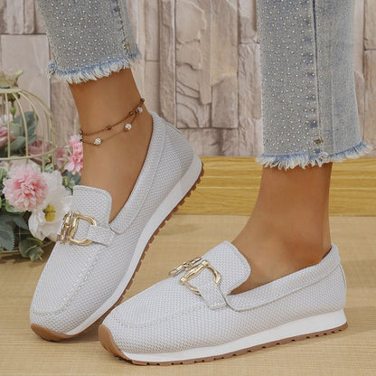 👟 Casual-loafers i mesh för damer med metallspänne