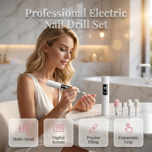💅✨ 50 % RABATT! Professionell elektrisk nagelfil – Jämnar ut tjocka naglar, display med 99 hastighetsinställningar. Flera olika munstycken för formning & polering. En salong hemma! 🌟💎