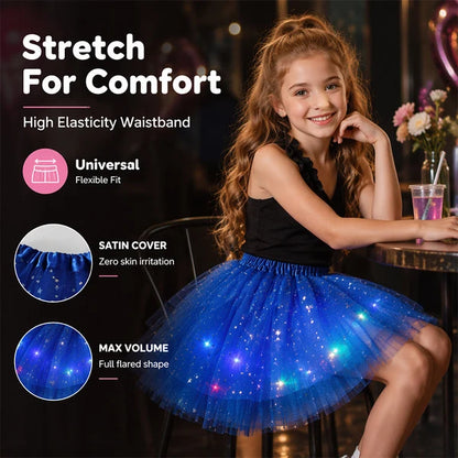🏆 Last Day 50%OFF!🎁LED Light Up Sequin Tutu Skirt Star Mesh Princess Skirt for Girls
