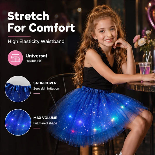 🏆50 % rabatt!🎁LED-upplyst paljett-tutu-kjol – prinsesskjol med stjärnmönster i nät för flickor