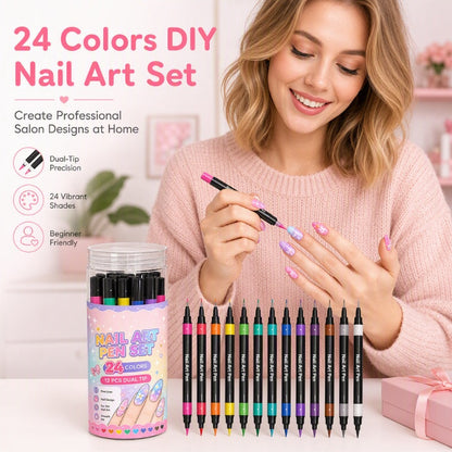 📢📢50 % RABATT !!⏰️ 24 färger dubbeländade nagelkonstpennor set