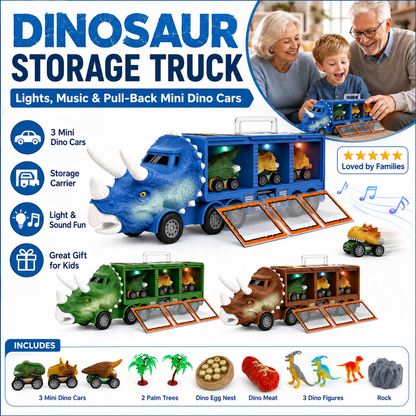 🔥 JUST NU: 50 % RABATT 🦖 Interaktiv dinosaurie-lastbil med ljus, musik & smart förvaring – ett komplett dinosaurieäventyr för små dinosauriefans! ✨