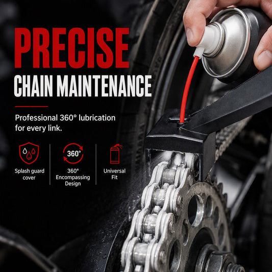 ❄️Summerfresh 50 % rabatt!🏍️Smörjmedelsapplikator för motorcykelkedjor – 4-vägs precisionssprutguide