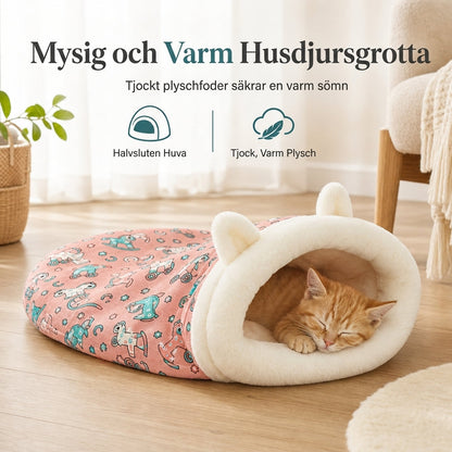 ✨50% RABATT NU! !✨🐱Halvsluten varm sovsäck, mjuk djupsovande grottbo för husdjur med täcke för katter och små hundar